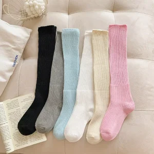 Custom Solid Slouch Socks for Women Knitted Cotton with Long Calf Rib Breathable Plain Women’s Socks for Daily Use for Autumn