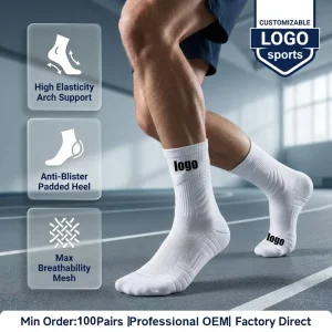 Custom Sports Coolmax Compression Running Socks Cushion Crew Anti Blister Moisture Wicking Athletic Hiking Socks