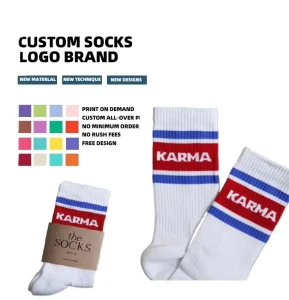 Custom Sports Striped Cotton Socks Anti-Bacterial Feature Bottom Logo Position Fashion Sporty Style Manufacturer’s Custom Sock
