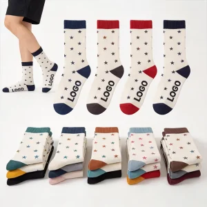 Custom Star Printed Anti Bacterial Cotton Socks with Logo Fashionable Design for Unisex Soft Material All Day Wear
