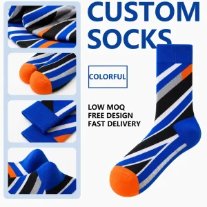 Custom Striped Jacquard Crew Socks OEM Cotton Knitted Color Block Socks Manufacturer Free Design