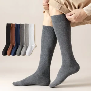 Custom Striped Mens Knee High Socks Thick Winter Cotton Long Business Dress Socks for Men