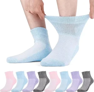 Custom Super Soft Wide Loose Fitting Non Binding Top Seamless Crew Bamboo Diabetic Socks for Men and Women