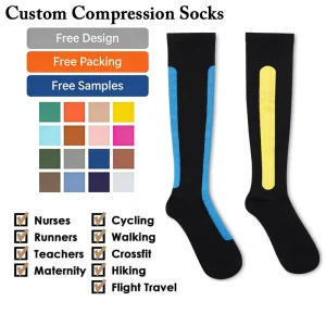 Custom Support Knee High Socks 20-30mmHg Compression for Athletic Activity