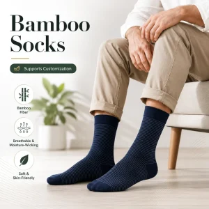 Custom Sweat-Absorbent Crew Bamboo Fiber Socks for Business Spring Breathable Striped Classic Mens Socks with Body Logo