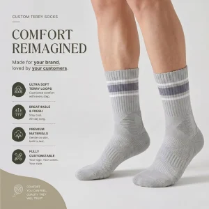 Custom Terry Crew Socks Athletic Sports Casual Streetwear Socks Breathable OEM ODM Manufacturer