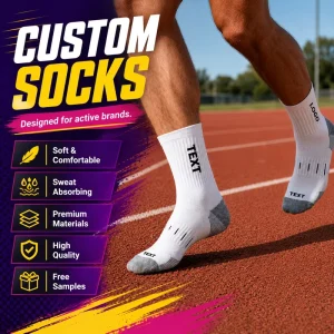 Custom Text Logo Running Socks Soft Moisture Wicking Mid Tube Sports Socks Men and Women Knit Athletic Sport Socks