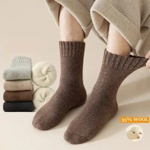 Custom Thermal Winter Men’s Socks 35% Sheep Wool Full Terry Cushioned Double Layer Cuffs Woolen Socks