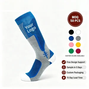 Custom Thick Knee High Men’s Women’s Children’s Youth Blue Knitted Sport Compression Socks Comfortable Spring Body Bottom Socks