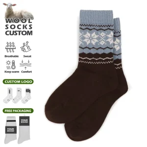Custom Thick Winter Outdoor Wool Socks Casual Hiking Thermal Wool Sock With Bottom Body Logo Position