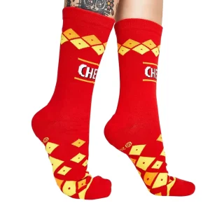 Custom Unisex Red Dress Socks High Crew Cotton Winter Breathable Eco Friendly with Cuff and Bottom Logo Positions