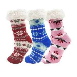 Custom Winter Knit Women Thick Sherpa Fleece Lined Thermal Fuzzy Christmas Fluffy Slipper Socks