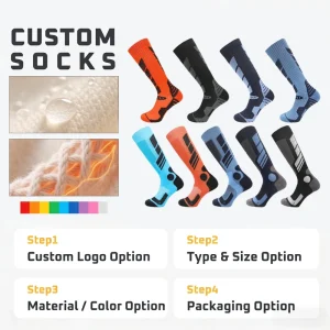 Custom Winter Professional Ski Socks Unisex Thick Warm Hiking Socks Sweat Wicking Breathable Terry Bottom Snow Socks