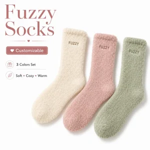 Custom Winter Thick Warm Fuzzy Fluffy Crew Knitted Eco-Friendly Spandex Polyester Socks Body Cuff Design For Women Daily Use