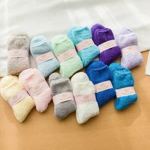 Custom Winter Warm Home Sleeping Bulk Logo Anti Slip Sustainable Print Design Cozy Fluffy Microfiber Socks for Women