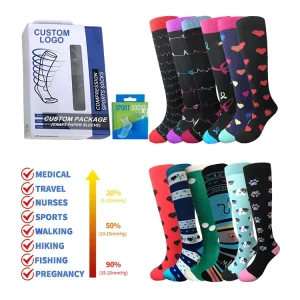 Custom Women Men Elite Gym Sports Knee High Compression Nurse Crew Socks 20-30mmhg Knitted Spring for Adults