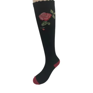 Custom Women’s Compression Breathable Lace Knee High Socks 3D Jacquard Floral Animal Design Quick Dry OEM