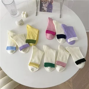 Custom Women’s Crew Knitted Candy Color Socks Soft Spring Casual Sock by Muhui