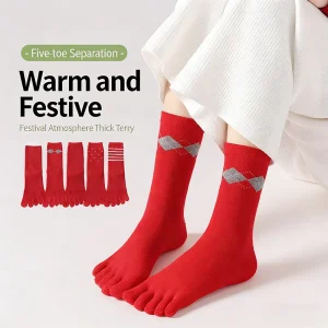 Custom Women’s Five Toe Socks for Spring Autumn Casual Knitted Over the Calf Cotton Socks