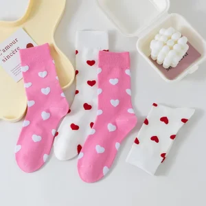 Custom Women’s Socks for Spring Summer Cute Heart Design Cotton Knitted Casual Socks for Daily Wear and Outfits