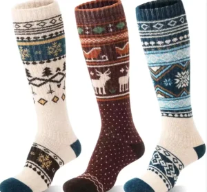 Custom Women’s Winter Thermal Wool Ski Socks Standard Knee High Daily Use Anti Bacterial Eco friendly Knitted Cuff Body Bottom