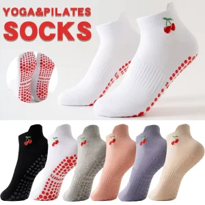 Custom Women’s Yoga Pilates Ankle Socks Non-Slip Grip Cartoon Pattern 100% Cotton Knitted Summer for Fitness Sports Stockings
