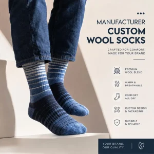 Custom Wool Blend Crew Socks Striped Thermal Winter Socks Warm Breathable Casual Socks OEM Manufacturer