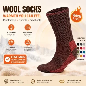 Custom Wool Crew Socks OEM Private Label Service Thermal Warm Moisture Wicking Merino Wool Socks for Hiking Outdoor Winter Use