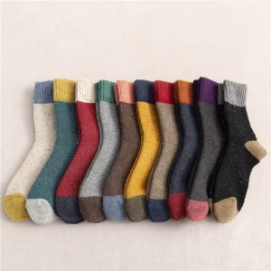 Custom Wool Terry Crew Winter Cozy Socks Dots Solid Color Thick Warm Socks for Women