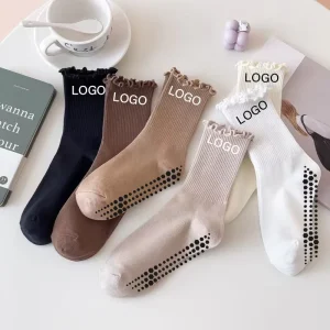 Custom Yoga Socks Female Embroidery Gym Fitness Cotton Crew Non Skid Cotton Crew Grip Socks Pilates