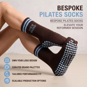 Custom Yoga Socks Women Embroidery Gym Fitness Cotton Crew Non Slip Striped Pilates Grip Socks