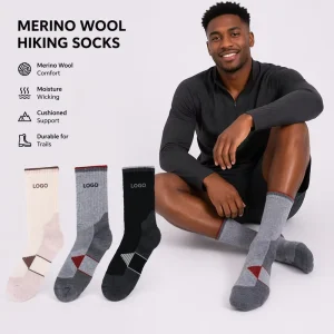 Custom Youth Eco Friendly Merino Wool Knitted Winter Ski Socks Crew with Custom Logo on Bottom for Unisex Adults