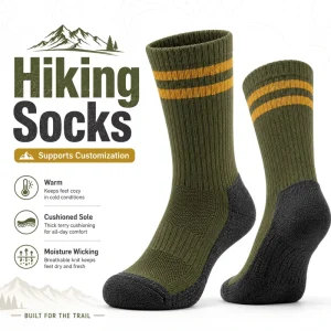 Custom Youth Thick Wool Hiking Socks Moisture Wicking Cushioned Sole Warm Outdoor Sports Crew Socks