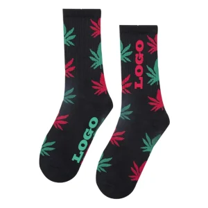 Custom logo Athletic Crew Socks Classic Mens Green Weed Leaf Socks Cotton Blend Hemp Socks