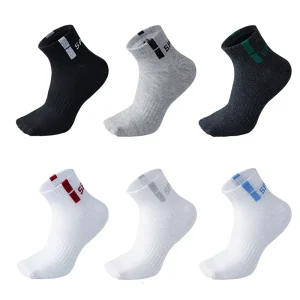 Custom logo Mens Cotton Letter Socks Solid Color Breathable Athletic Sport Socks