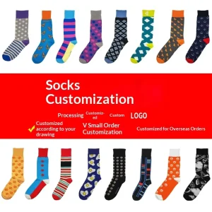 Custom made Jacquard Digital Print Breathable Antibacterial Crew Socks European American Style Trendy Private Label