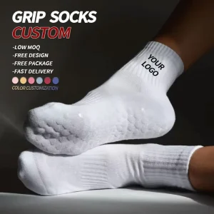 Custom-made Men’s White Thickened Crew Socks with Glue Anti Slip Socks and Grip Silicone Football Socks