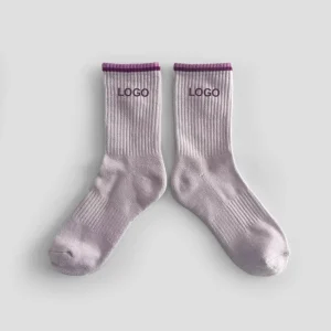 Customizable Crew Women’s Pilates Socks with Stripes Anti Slip Silicone Dots Breathable Purple Custom Made