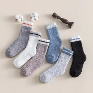 Customizable Fall and Winter Warm Fluffy Crew Socks Breathable Daily Thermal Solid Color Over the Calf Socks