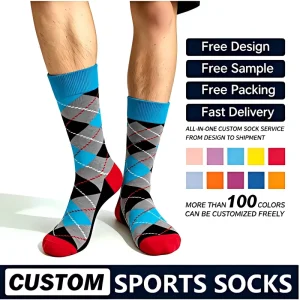 Customizable Fashion Colorful Business Dress Diamond Pattern Socks Breathable Jacquard Custom Logo Cotton Sport Men’s Crew Socks