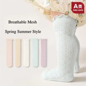 Customizable Kids Ruffled Edge Knitted Pantyhose Lightweight Breathable Mesh Spring Summer Style Comfortable Skin Friendly