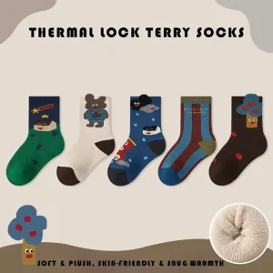 Customizable Kids’ Terry Loop Cotton Socks Autumn Winter New Arrival Jacquard Bear Thermal Warmth
