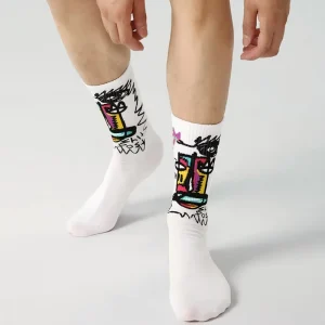 Customizable LOGO Men’s Cotton Socks Personalized Street Graffiti Style Mid-Calf Sports Socks INS Style Soft Men’s Running Socks