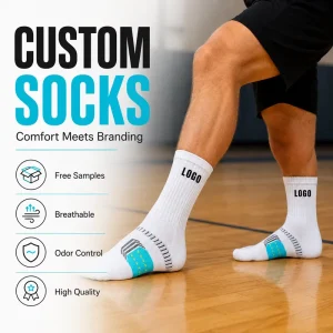 Customizable Logo Men’s Basketball Crew Socks Anti Slip Moisture Wicking Athletic Sport Socks Custom Basketball Sport Socks