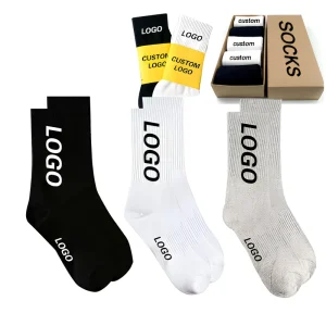 Customizable Logo Mid-Calf Breathable Cotton Sports Socks Knitted Crew High for Men Women for Winter Children’s Size