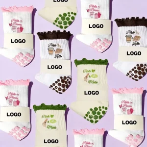 Customizable Logo Pilates Socks Non Slip Embroidery Yoga Dance Pilates Grab Socks Female Ruffled Decorative Sports Socks