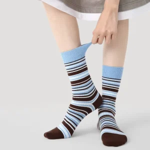 Customizable Logo Women’s Sport Socks Trendy Autumn Winter Combed Cotton Socks Double-Needle Striped Mid-Calf Women Socks