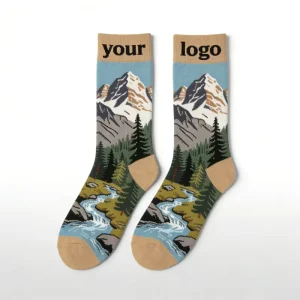 Customizable Mountain Stream Crew Socks Breathable Cotton Blend Anti-Bacterial Custom Logo Outdoor Enthusiasts