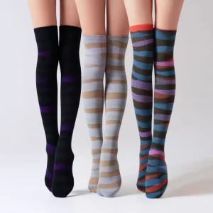 Customizable Thigh High Striped Socks Fashionable Colorful Design Anti Slip Compression Knee Long Plus Size for Winter Body Logo