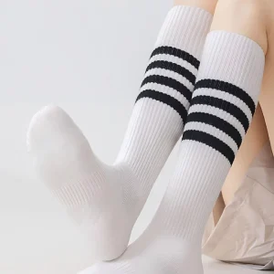 Customizable Unisex Knee High Socks Striped Ribbed Socks Athletic Socks Comfortable White Black Fashion Sports Casual Socks